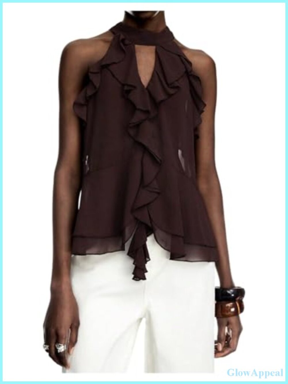Ruffle Halter Tank Top Flowy Y2k Going Out Women's Chiffon Blouse